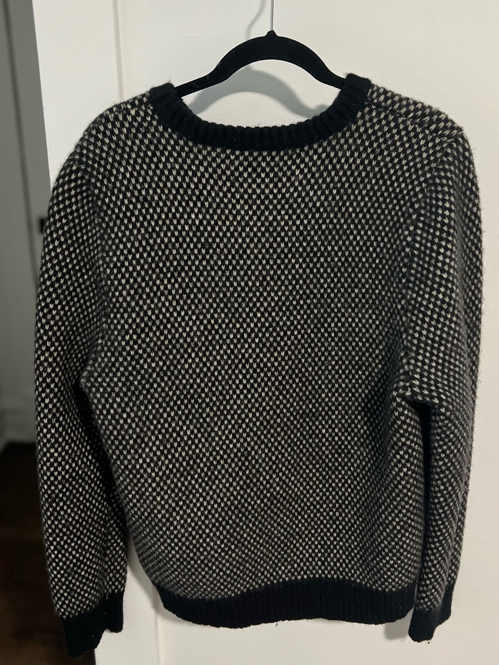 Coach WoolCashmere Men's Black and Cream Textured Crewneck Sweater - Picture 2 of 4